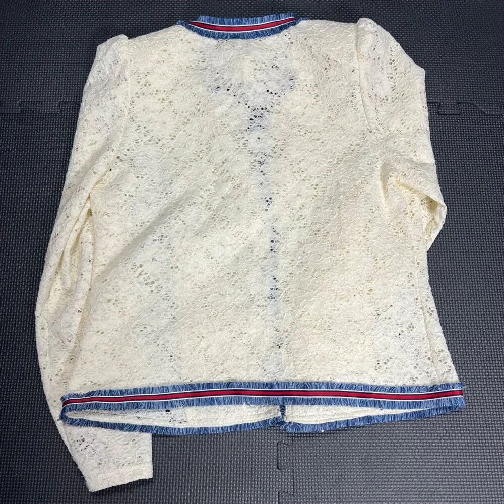 Gracia Womens Ivory Trim Lace Jacket L With Blue & Red Accent Trim - Picture 4 of 5
